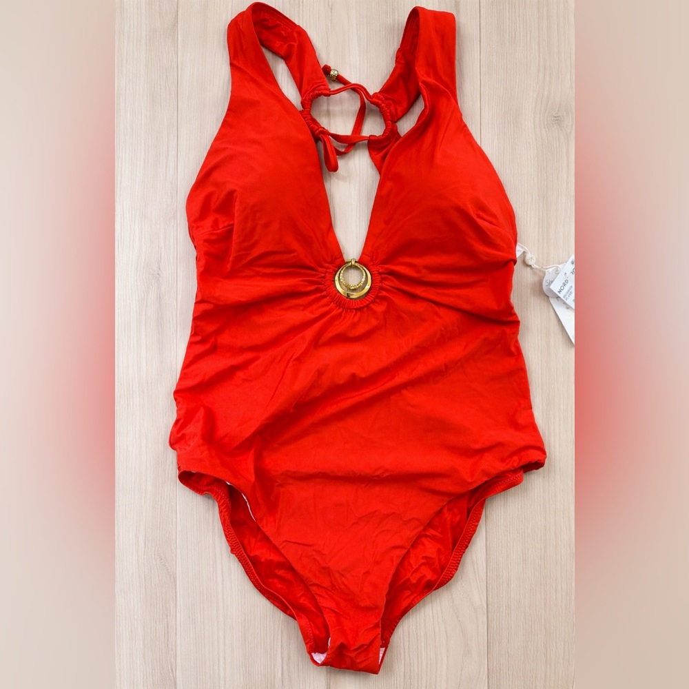 Sunshine79/ Nordstrom Flame Swimsuit with Gold Accent